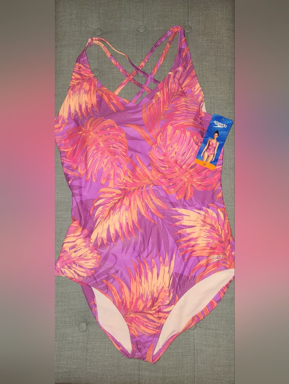 NWT Speedo Tropical Print One Piece Bathing Suit Women's Size 16